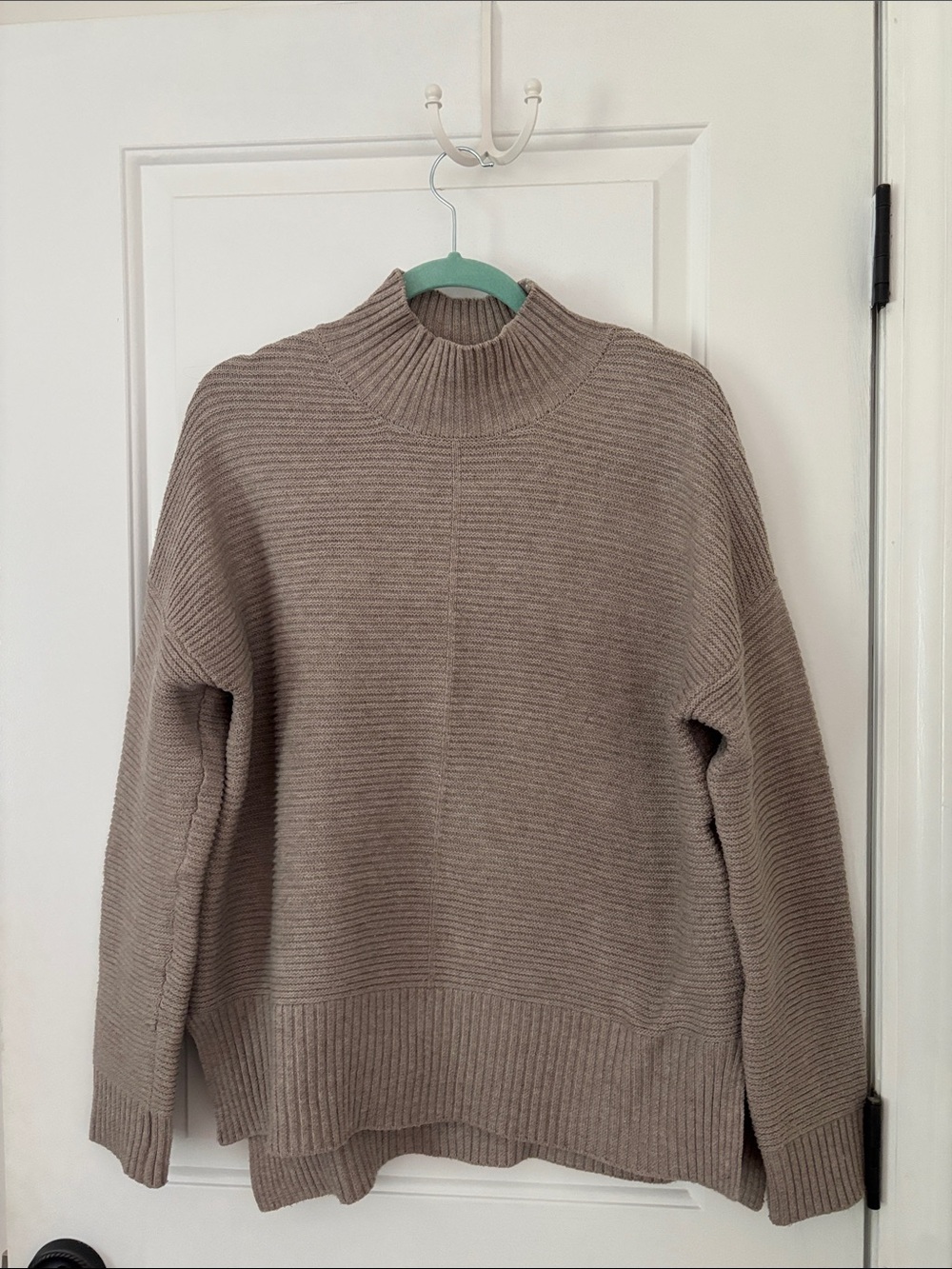 Neutral Taupe Ribbed Mock Neck Sweater